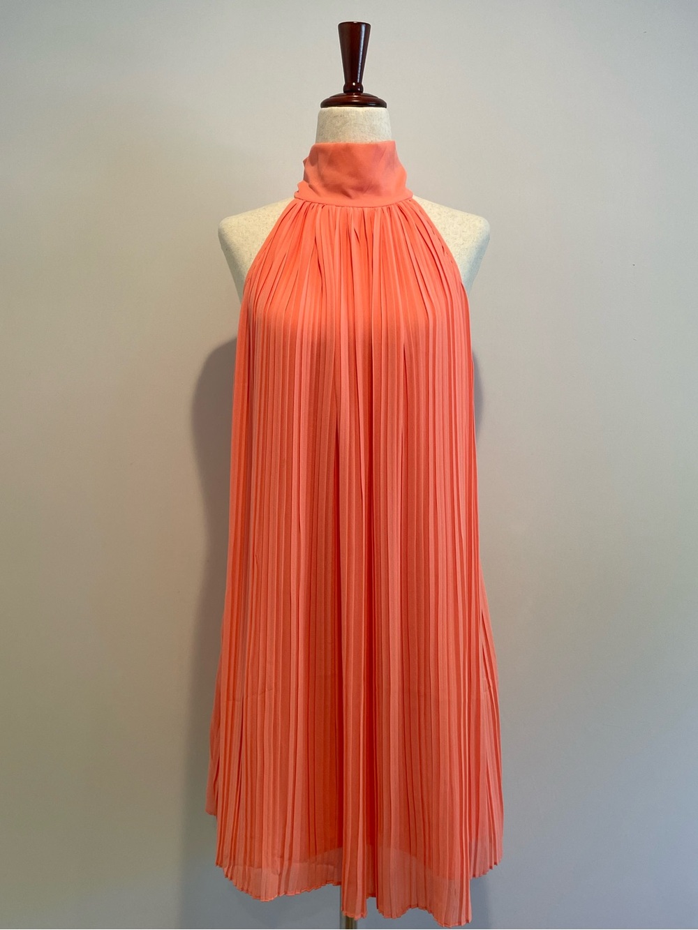 Naked Zebra Coral Pleated Halter Dress - Size Small